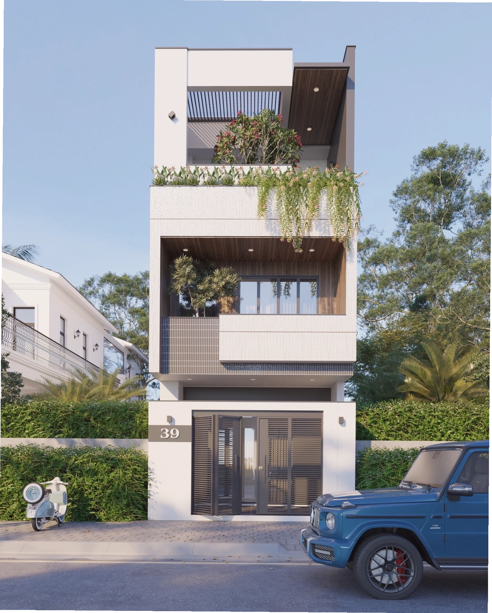 Phối cảnh mặt tiền nhà lệch tầng 5x16m đẹp