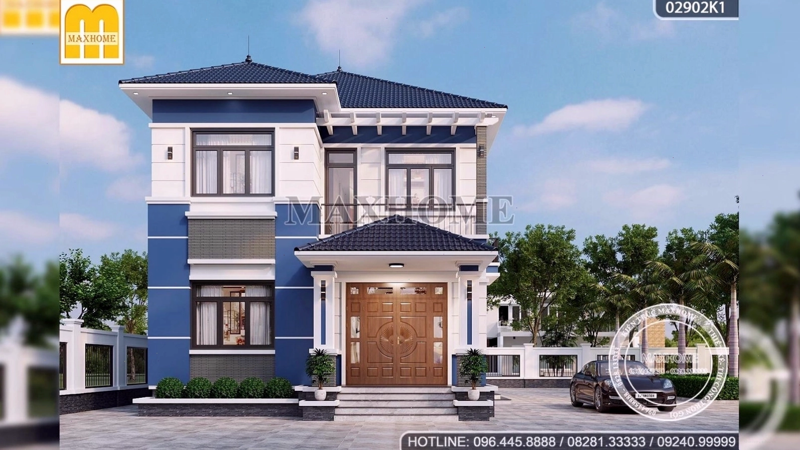 Phối cảnh mặt tiền nhà mái Nhật 2 tầng hiện đại 8x15m