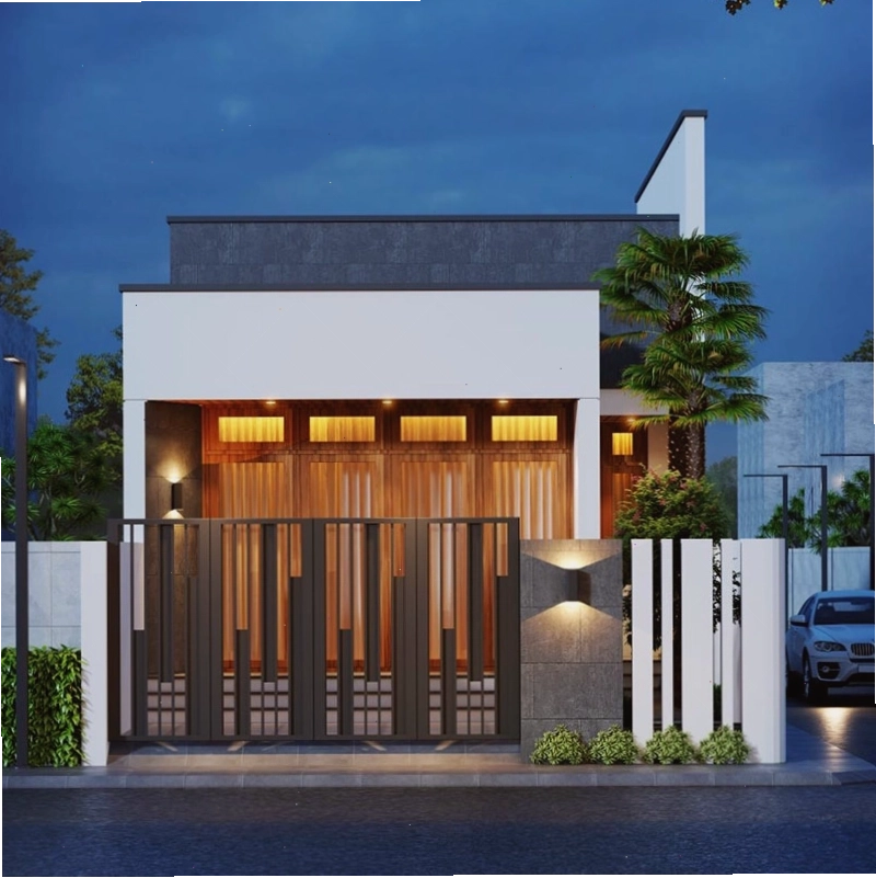 Phối cảnh nhà ống mái bằng 1 tầng 100m2 3 phòng ngủ ấn tượng