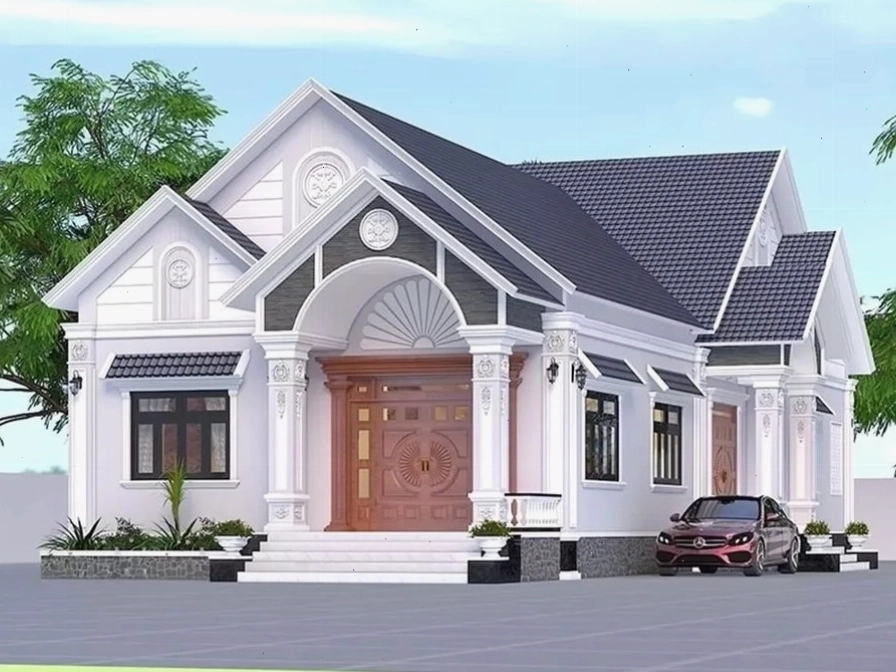 Phòng bếp tiện nghi trong nhà vườn mái thái