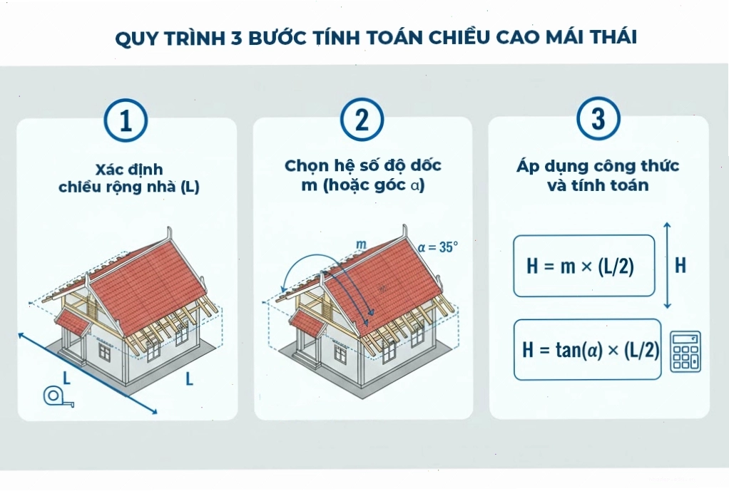 Quy trình 3 bước tính toán chiều cao mái Thái hiệu quả