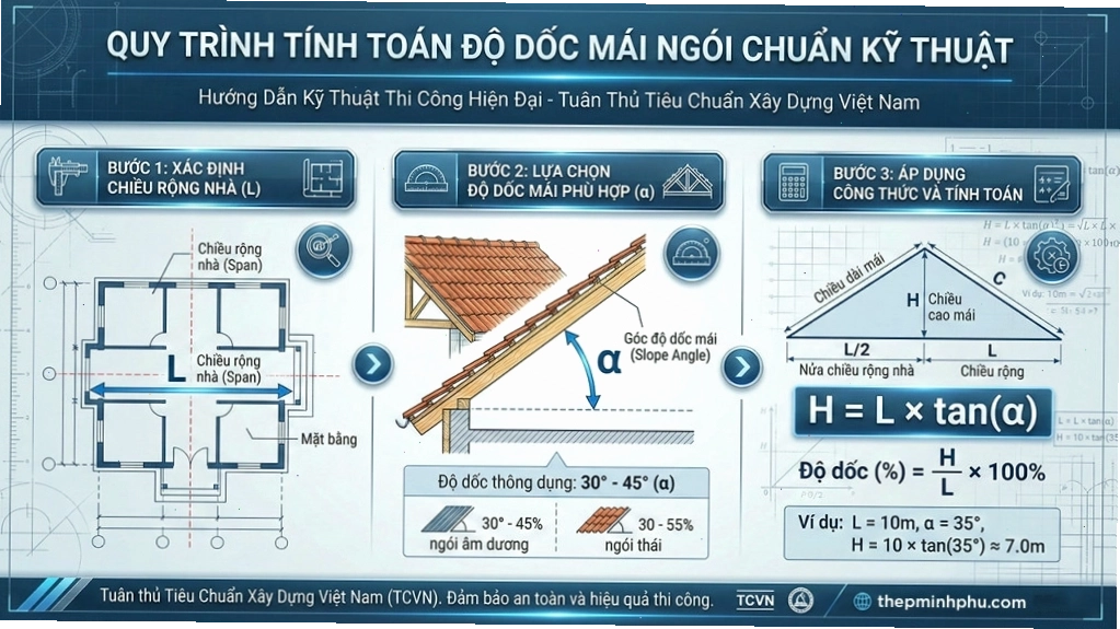 Quy trình tính toán độ dốc mái ngói