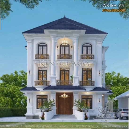 Thiết kế biệt thự tân cổ điển 3 tầng mái nhật 15x17m tại Tuyên Quang (CĐT: ông Liệu) BT321018
