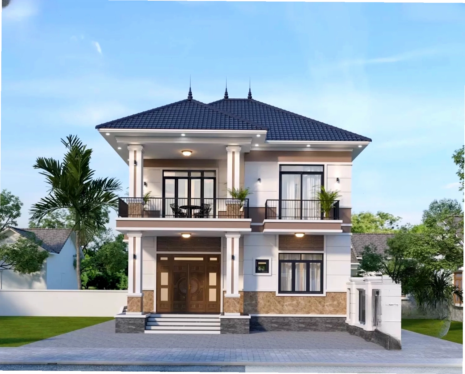 Thiết kế hài hòa cân đối trong mẫu nhà mái Nhật 2 tầng