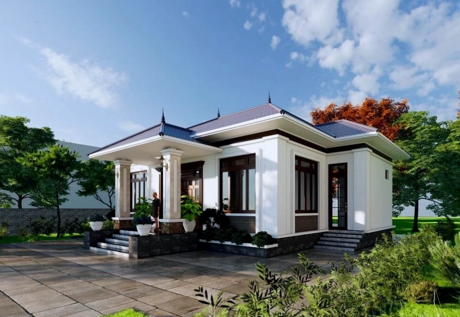 Thiết kế mái Nhật Bản với hệ thống đèn chiếu sáng âm trần tạo điểm nhấn