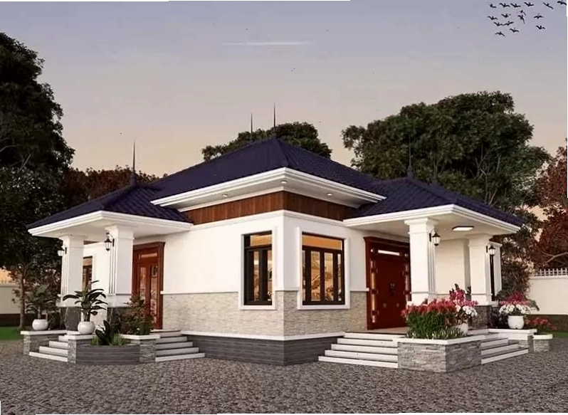 Thiết kế mái Nhật theo phong cách hiện đại cho nhà ống 1 tầng