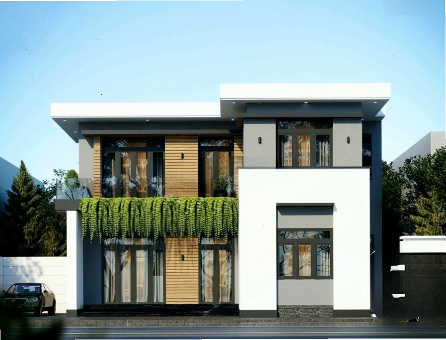 Thiết kế nhà 2 tầng mái bằng 4 phòng ngủ hiện đại, tiện nghi