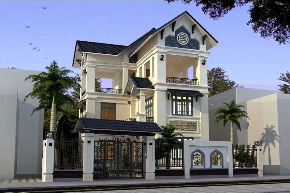 Thiết kế nhà cấp 4 mái Thái chữ L với sân trước rộng rãi
