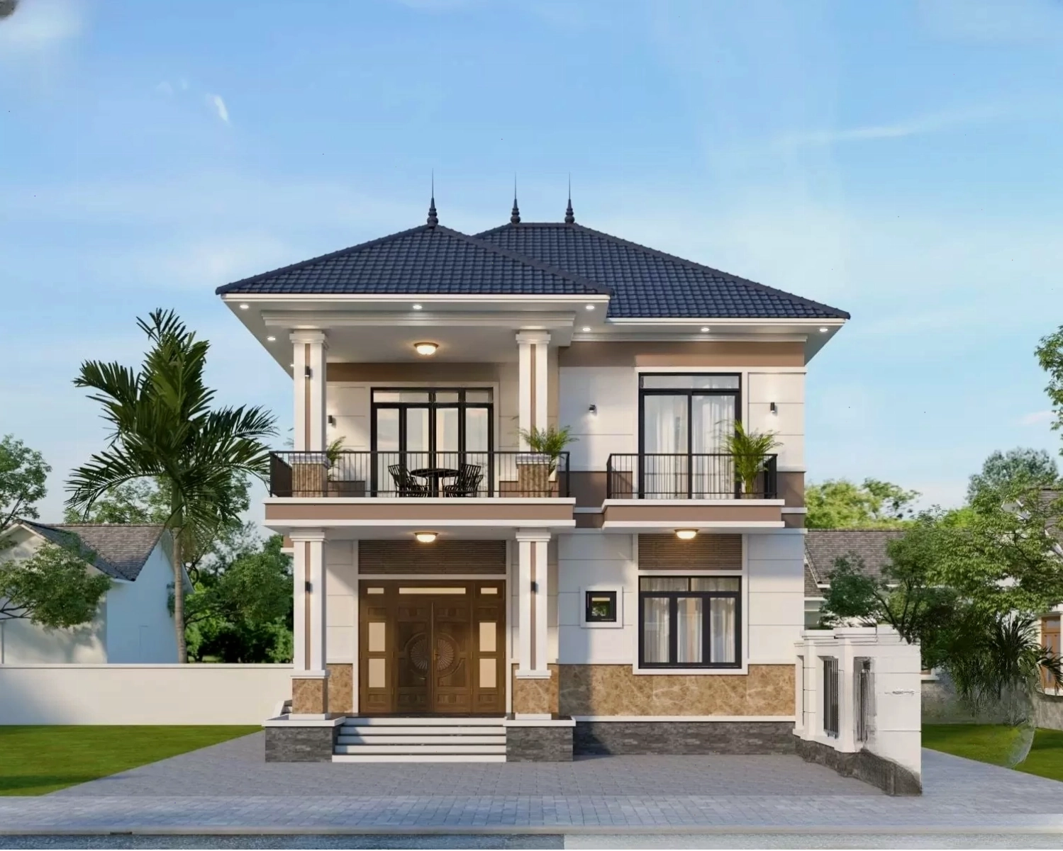 Thiết kế nhà hộp 2 tầng mái Nhật cân đối và hài hòa