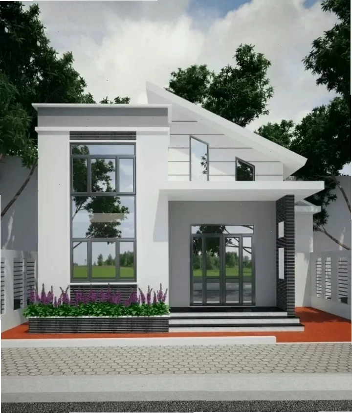 Thiết kế nhà mái lệch có gác lửng hiện đại và tối ưu diện tích
