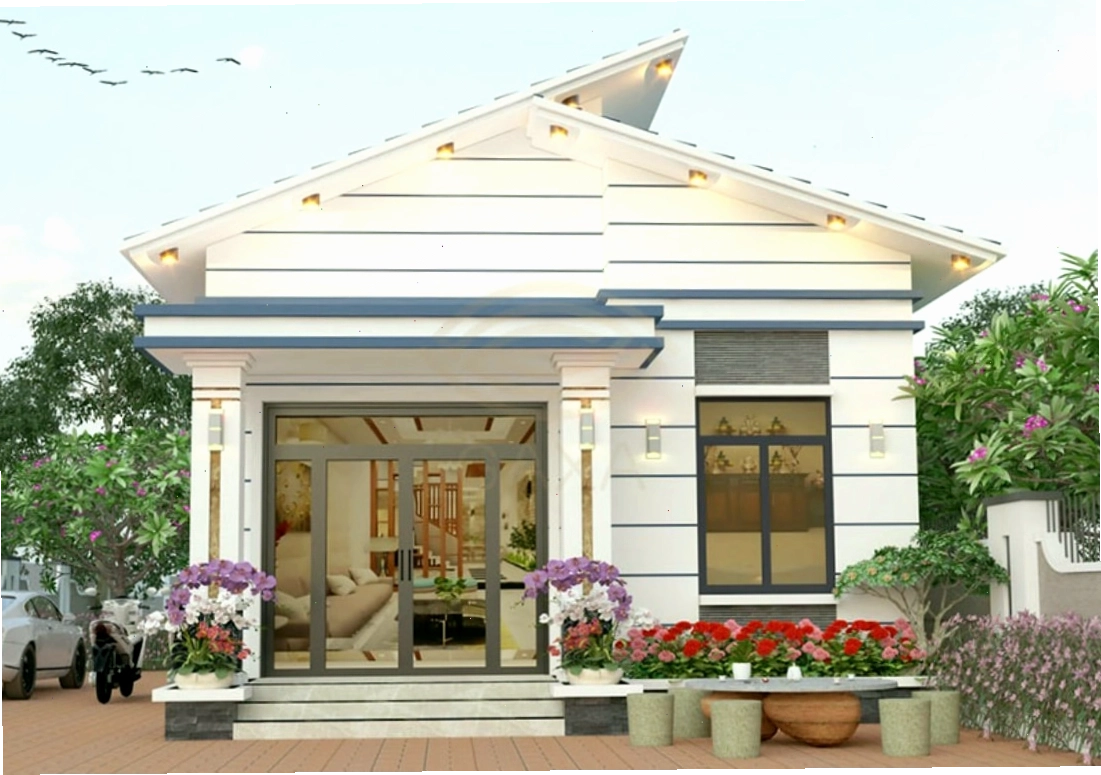 Thiết kế nhà mái lệch nổi bật với vẻ ngoài độc đáo và đường kẻ chỉ ngang