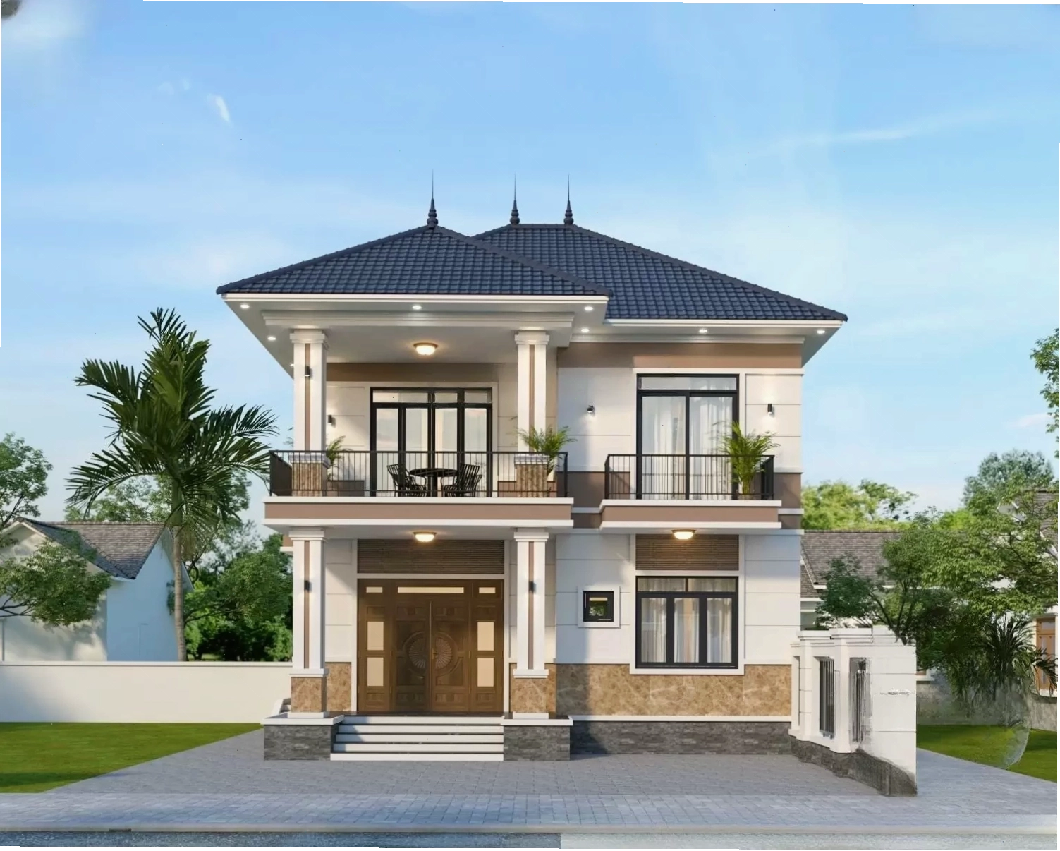 Thiết kế nhà mái Nhật 2 tầng cân đối và sang trọng