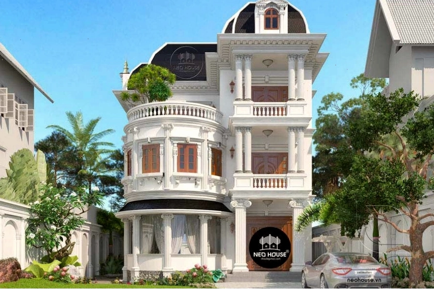 Thức cột vững chắc và trang trí tỉ mỉ trên biệt thự kiểu Pháp