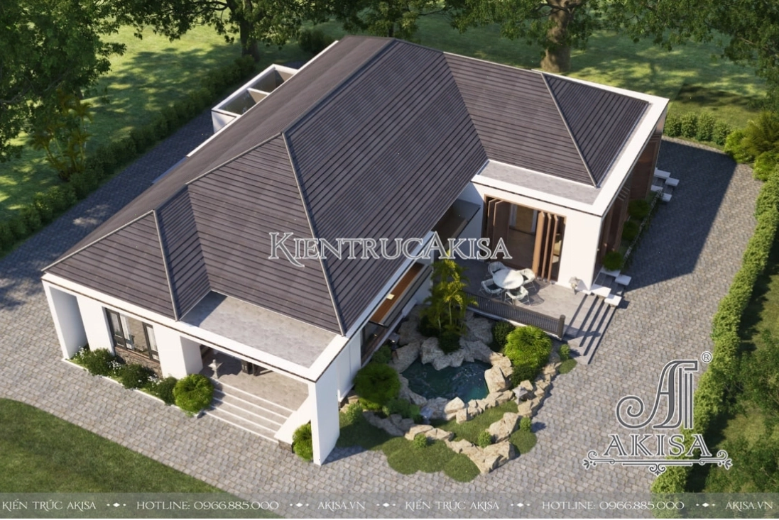 Tiểu cảnh khu vực góc khuyết của nhà chữ L mái Nhật