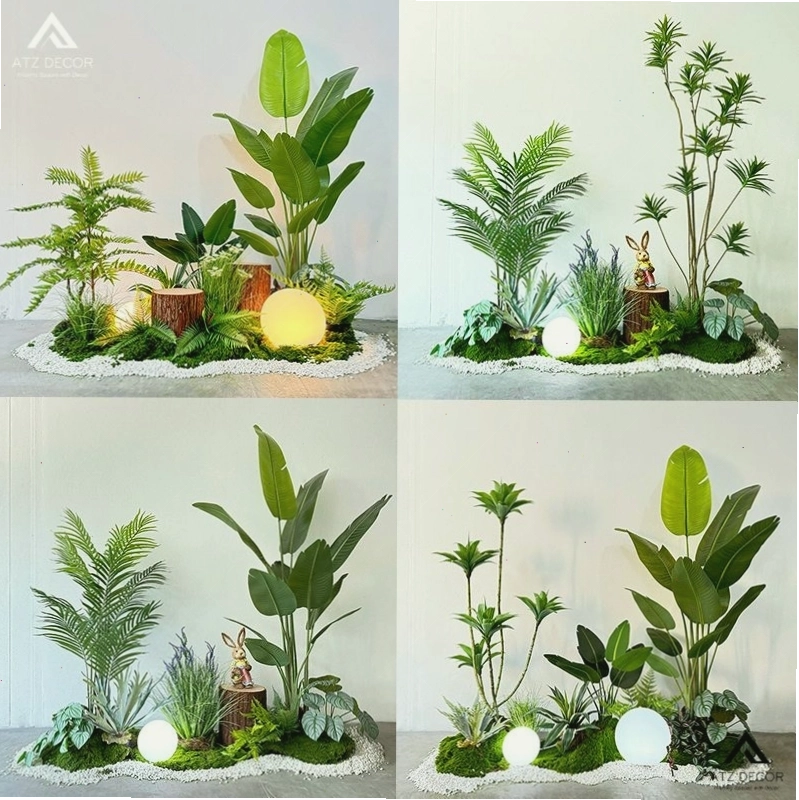 Tiểu cảnh sân vườn Nhật Bản với đá cuội và cây xanh
