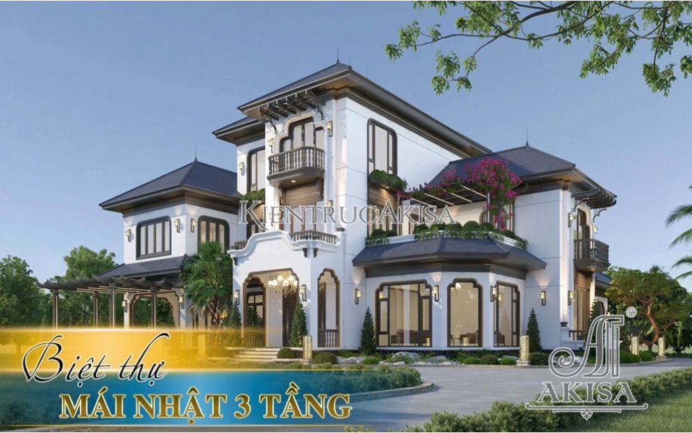 Tổng quan mẫu biệt thự mái nhật 3 tầng với kiến trúc tinh tế và sang trọng