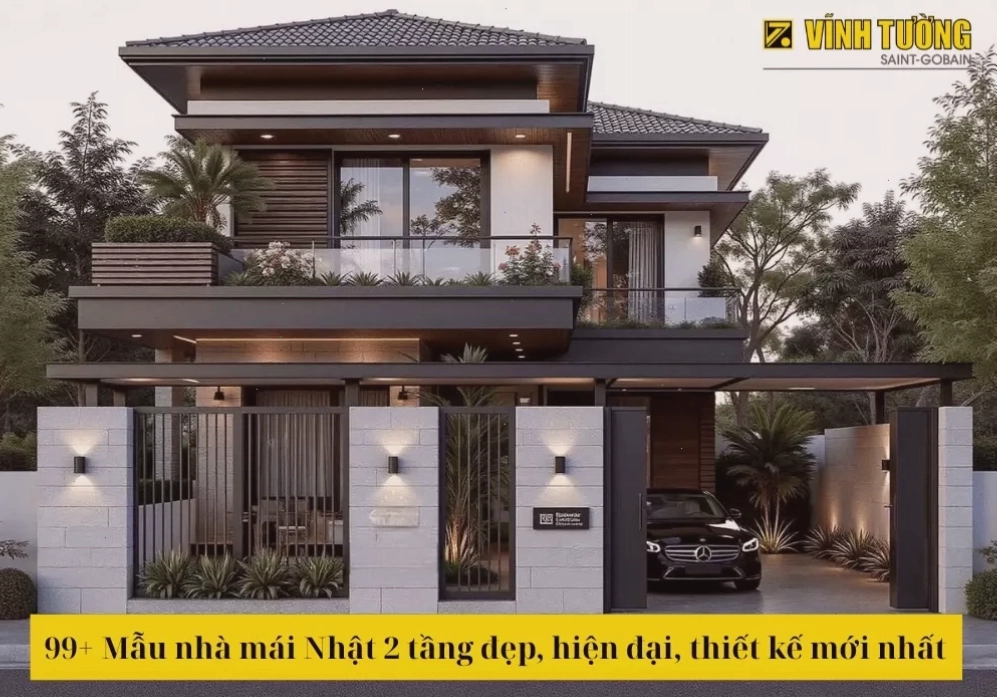 Tổng quan mẫu nhà vuông 2 tầng mái nhật ấn tượng
