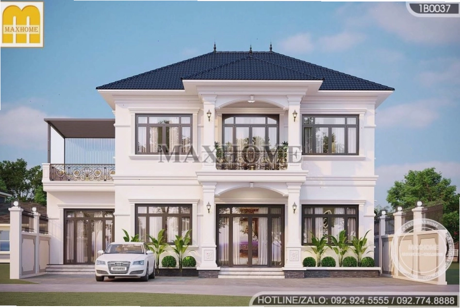 Tổng thể kiến trúc nhà 2 tầng mái Nhật tân cổ điển với mái Nhật thanh thoát