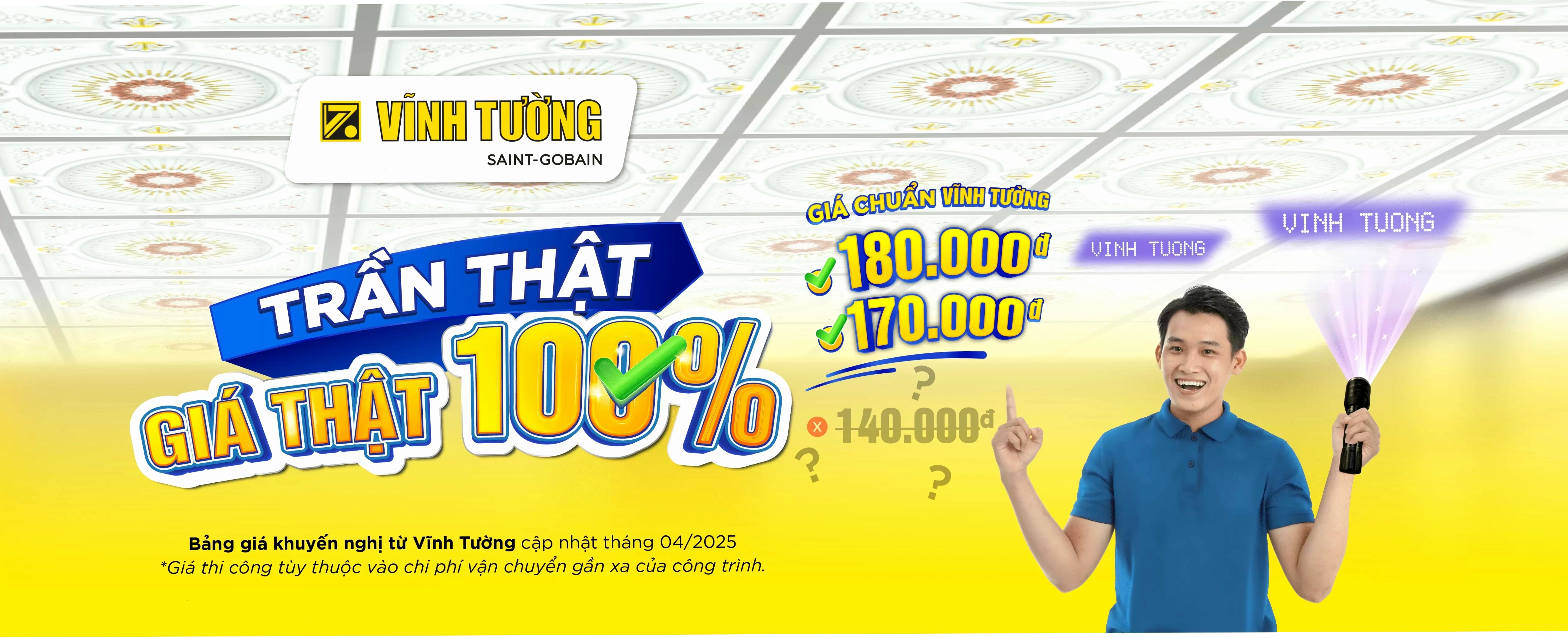 Trần thạch cao Vĩnh Tường cho nhà mái bằng
