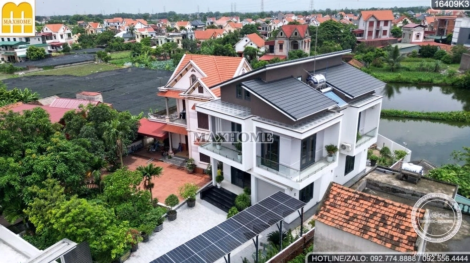 View tổng thể nhà mái lệch 2 tầng
