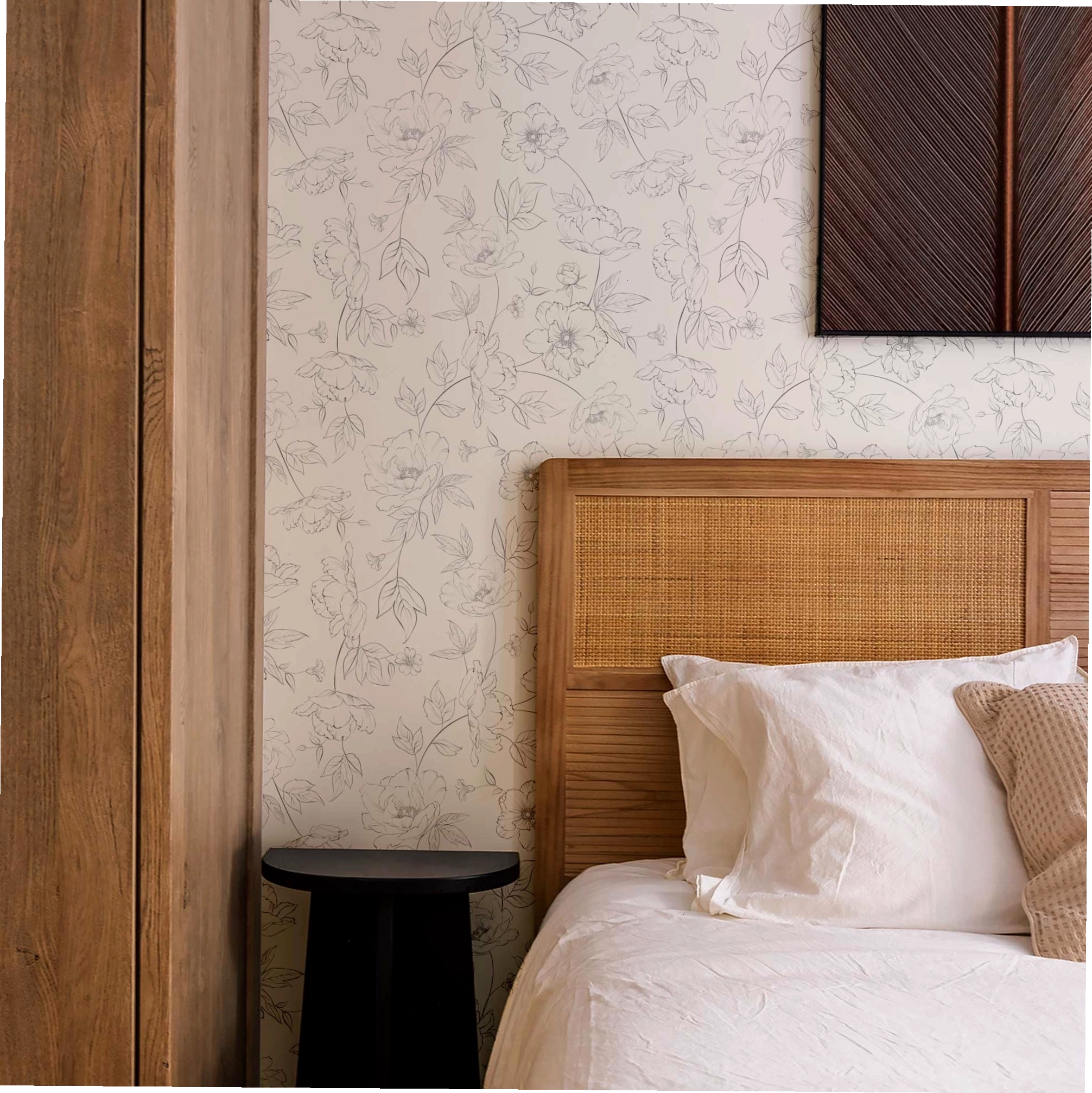removable watercolor floral wallpaper for accent wall with dark moody tones