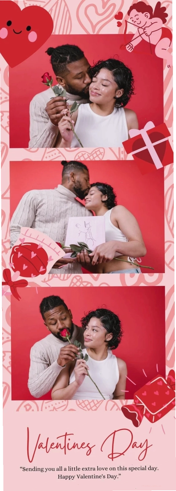 Pink and Red Creative Playful Illustration Collage Couple Valentines Day Photo Strips