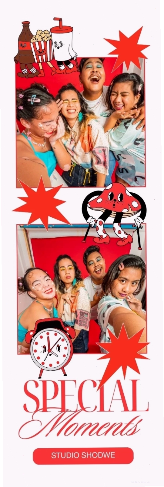 Red and White Playful Friends Photo Booth Bookmark